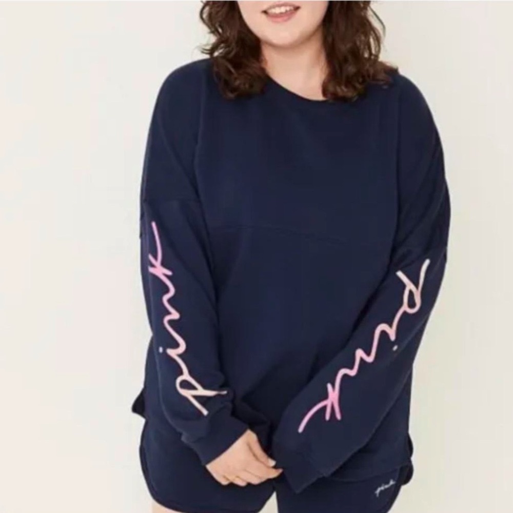 PINK Victoria's Secret Blue and Pink Sweatshirt with Script Detail